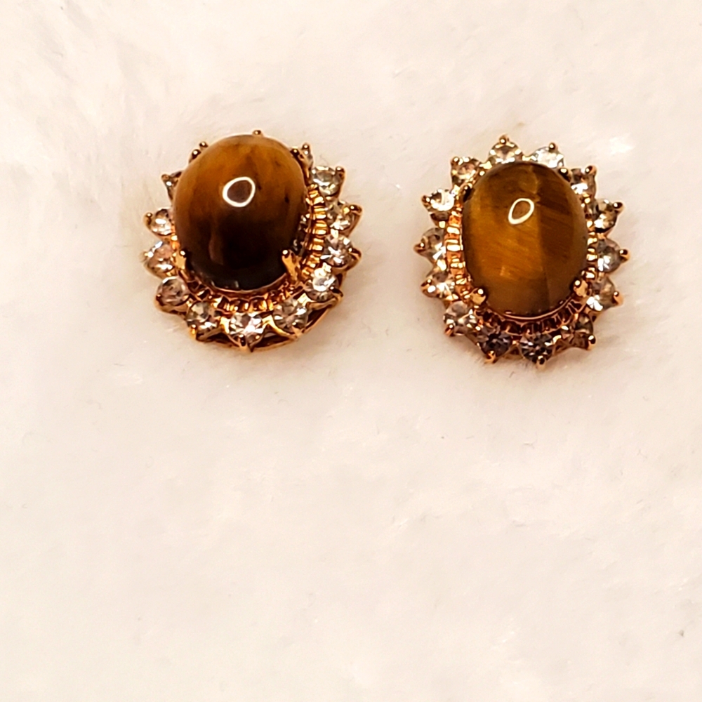 Vtg. Victorian Tiger's Eye Stud Earrings